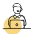 An icon of support working on their laptop